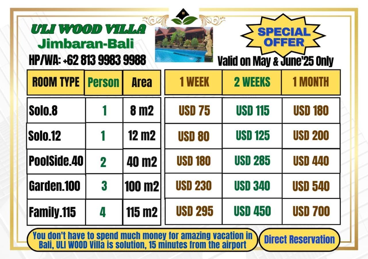 Uli Wood Villa, Jimbaran Bali - Near Gwk Exteriör bild